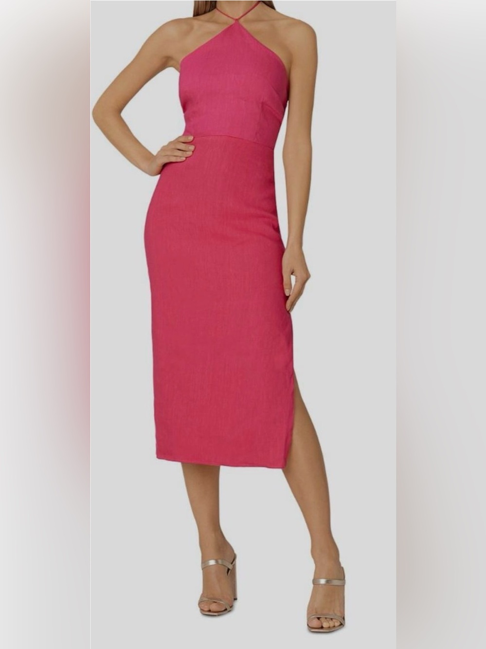 Milly Pink Briar Halter Neck Linen Midi Dress. Size 6